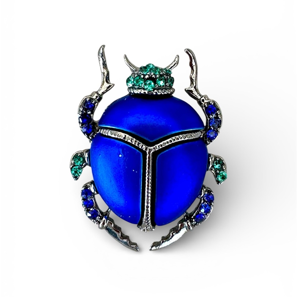 Deep royal blue metal beetle scarab brooch pin NWOT